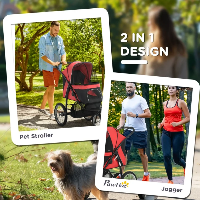 Foldable Pet Stroller for Small/Medium Dogs – Red and black