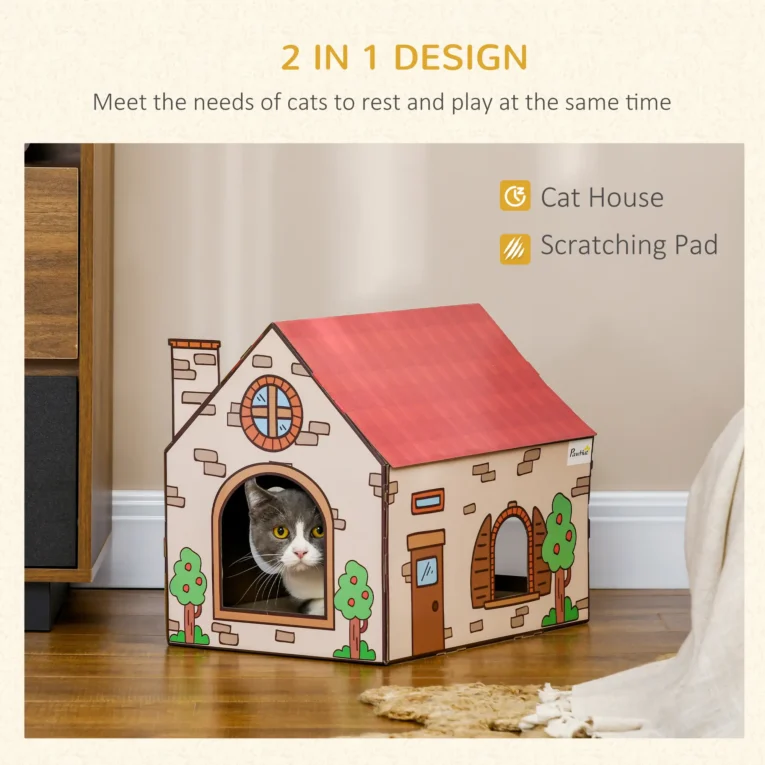 Cardboard Cat Hideaway with Scratching Surface