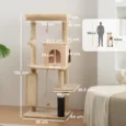 Cat Activity Tree with Grooming Brush and Bed – Beige, 132cm