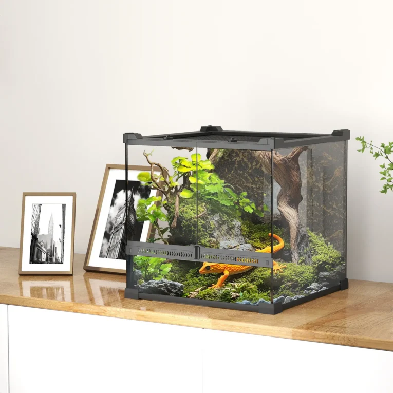 Reptile Glass Terrarium Stone Background 30cm – Black