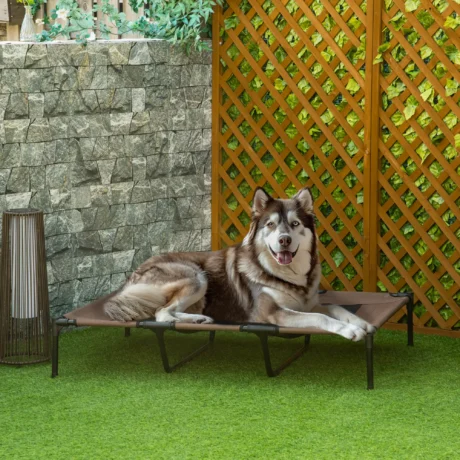 Large Raised Mesh Dog Bed with Carry Bag – Brown, 122cm