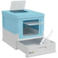Folding Hooded Cat Litter Box with Scoop – Light Blue