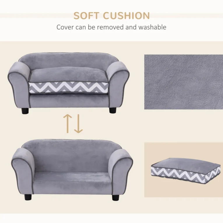 Small Pet Sofa with Removable Cushion – Grey, 73.5cm