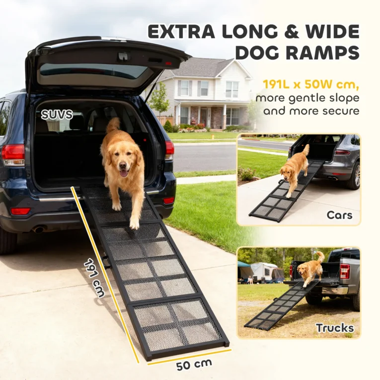 Folding Steel Dog Car Ramp – Black, 191 × 50cm
