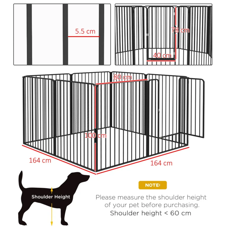 Eight-Panel Steel Dog Playpen with Gate – Black, 100cm High
