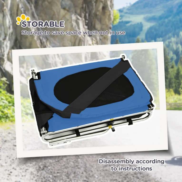 Dog Bicycle Trailer with Hitch and Visibility Flag – Blue and Black