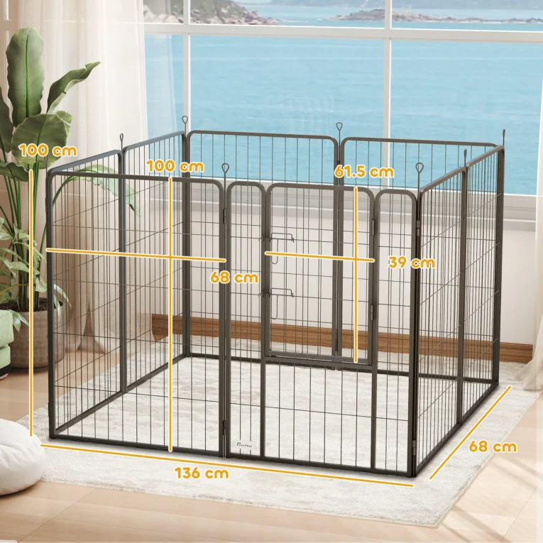 Eight-Panel Steel Dog Playpen with Gate – Black, 100cm High Eight-Panel Steel Dog Playpen with Gate – Black, 100cm High