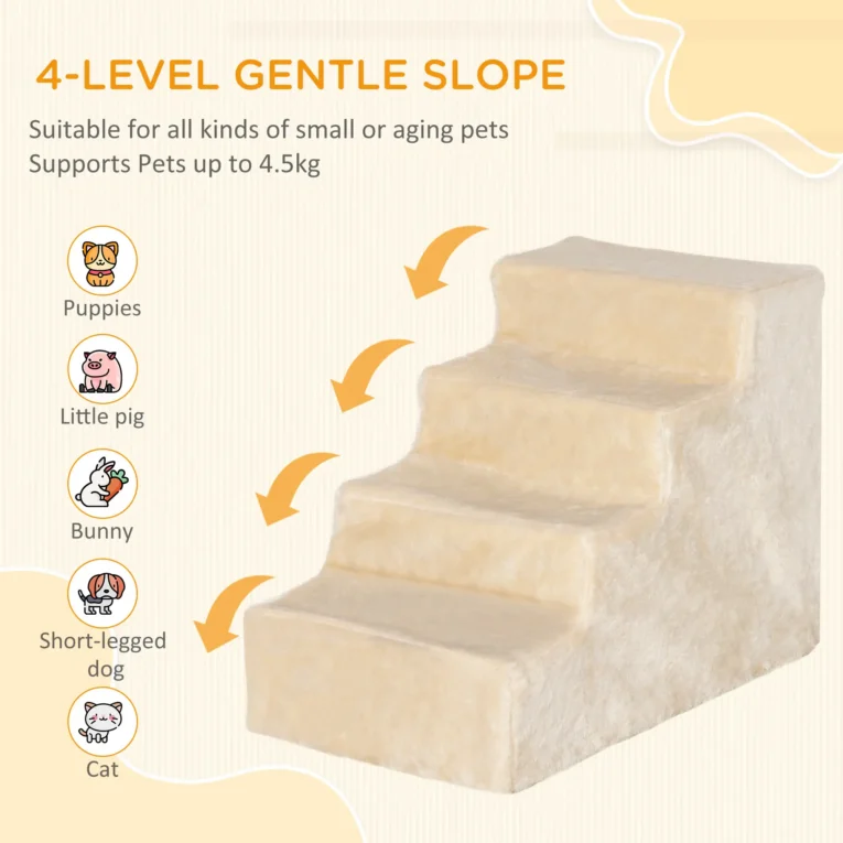 Four-Step Pet Stairs with Washable Cover – Beige, 44cm