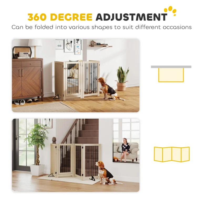 Four-Panel Folding Dog Gate with Door – Oak Tone, 91.5cm High