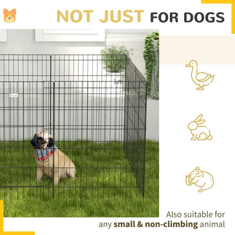 Eight-Panel Metal Dog Playpen – Black, 91cm High