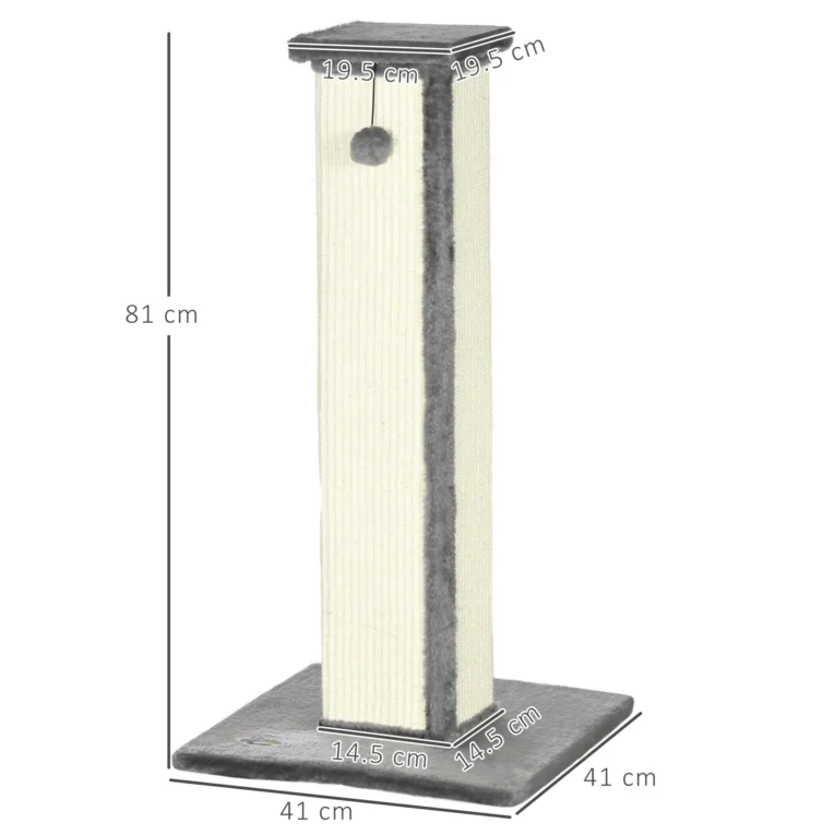 Tall Sisal Cat Scratching Column with Toy – Grey, 81cm