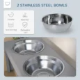 Raised Double Dog Bowl Stand – Grey, 25.4cm