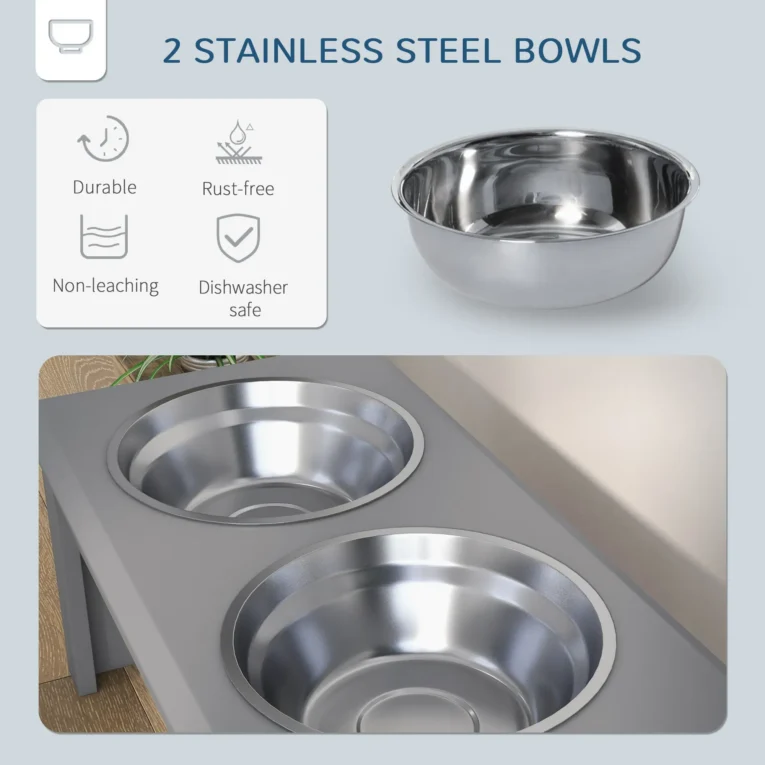 Raised Double Dog Bowl Stand – Grey, 25.4cm