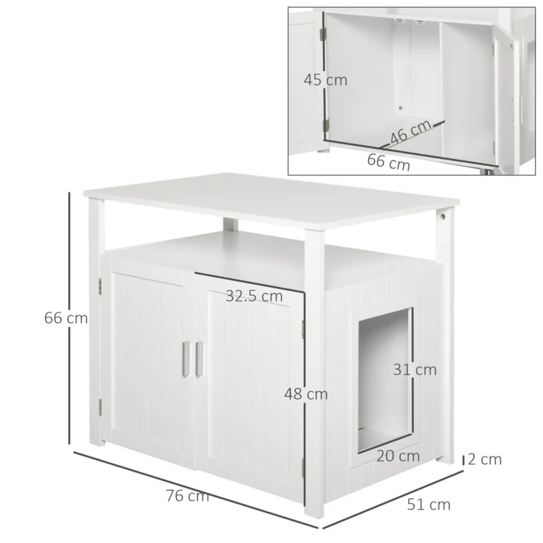 Cat Litter Cabinet with Adjustable Divider – White, 76cm