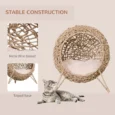 Round Rattan-Effect Cat Cave with Cushion – Natural, 58cm