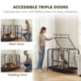 Steel Dog Crate with Feeding Door, Opening Top and Wheels – Black