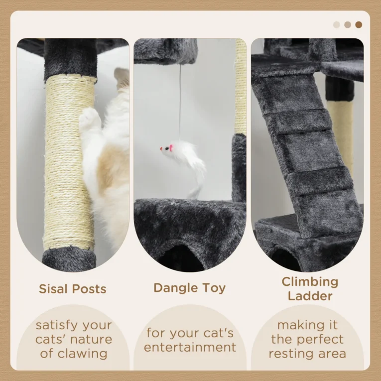 Cat Activity Tower with Scratching House – Charcoal grey