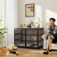Large Dog Crate Furniture with Steel Mesh – Walnut Brown, 118cm