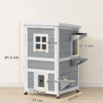 Two-Level Wooden Cat House with Opening Roof – Grey