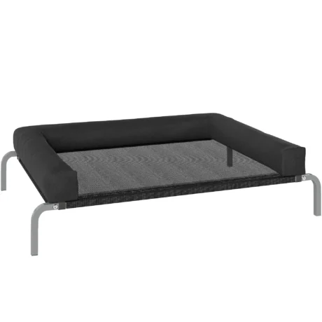 Raised Dog Bed with Removable Bolster – Black, 110cm