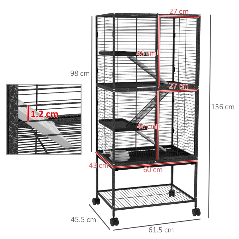 Four-Level Small-Animal Cage with Storage Shelf – Grey
