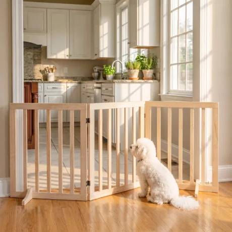 Three-Panel Folding Wooden Dog Gate &ndash; Natural, 150cm &ndash; detail 2