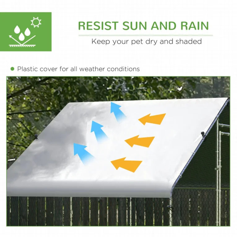 Walk-In Steel Chicken Run with Cover – Silver, 3 × 1.7m