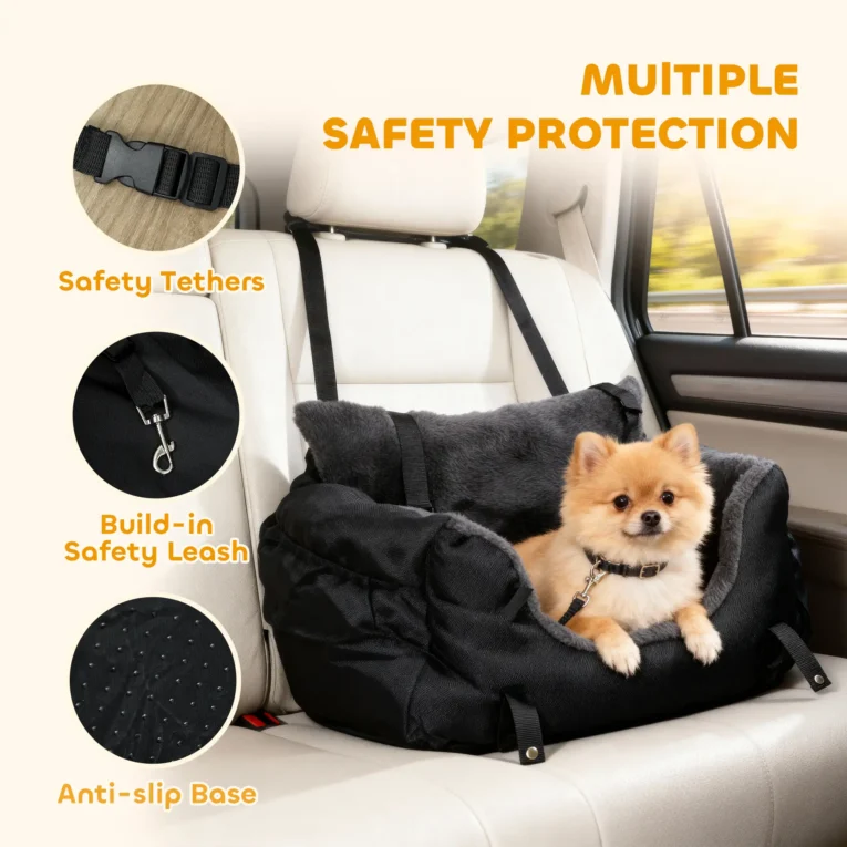 Padded Dog Car Seat with Washable Cover – Black, 58cm