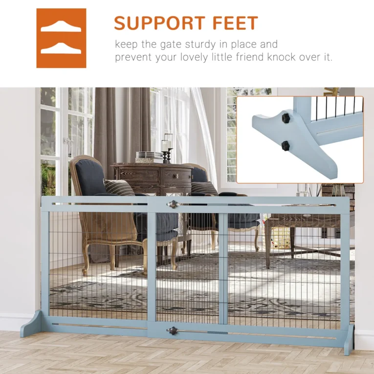 Adjustable Freestanding Dog Gate – Blue Grey, 104–180cm