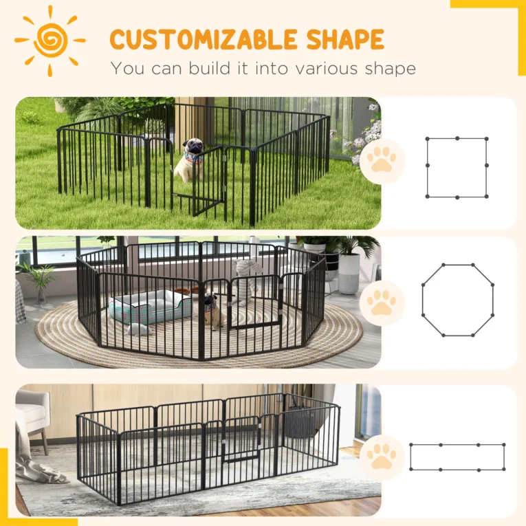 Eight-Panel Steel Dog Playpen – Black, 60cm High