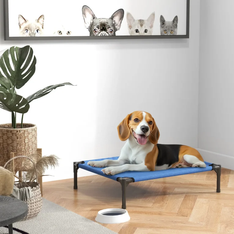 Raised Dog Bed Metal Frame Portable Medium – Blue Raised Dog Bed Metal Frame Portable Medium – Blue