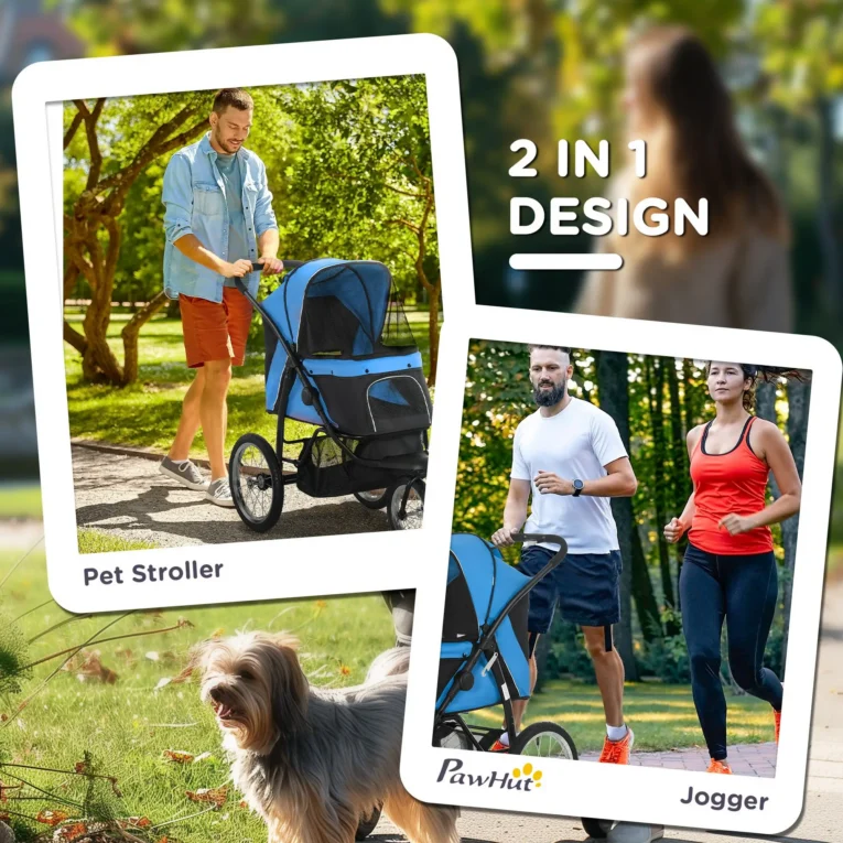 Foldable Dog Pushchair for Small Dogs – Blue and black