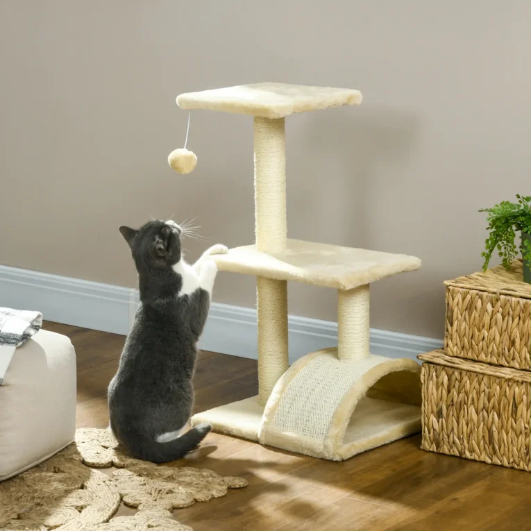 Cat Tree with Scratching Post 72cm – Cream white