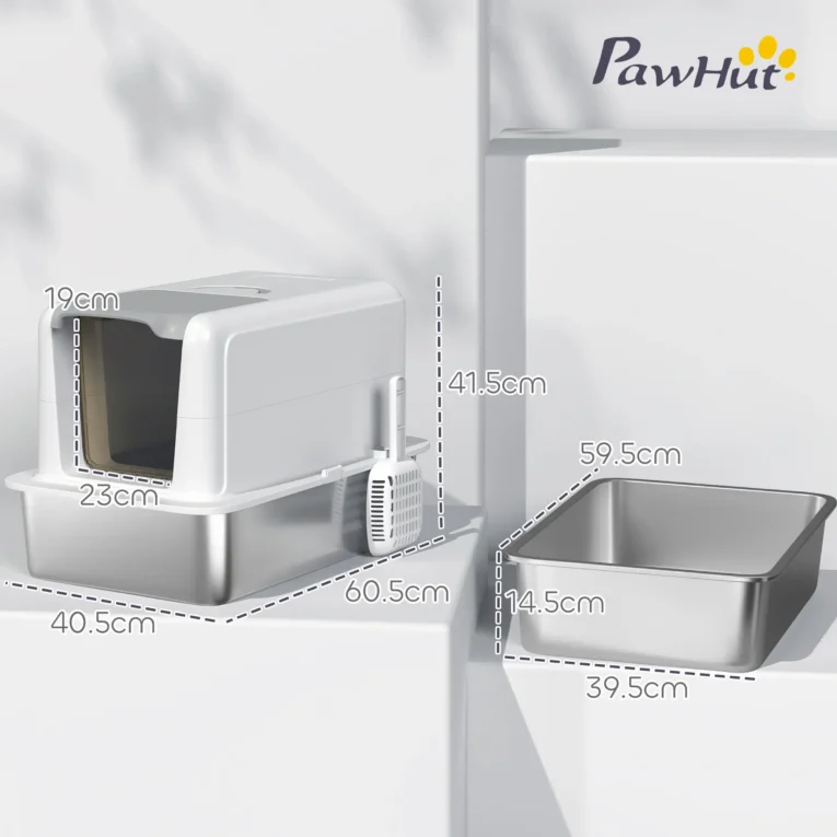 Covered Steel Cat Litter Box with Filters – White, 60.5cm Covered Steel Cat Litter Box with Filters – White, 60.5cm
