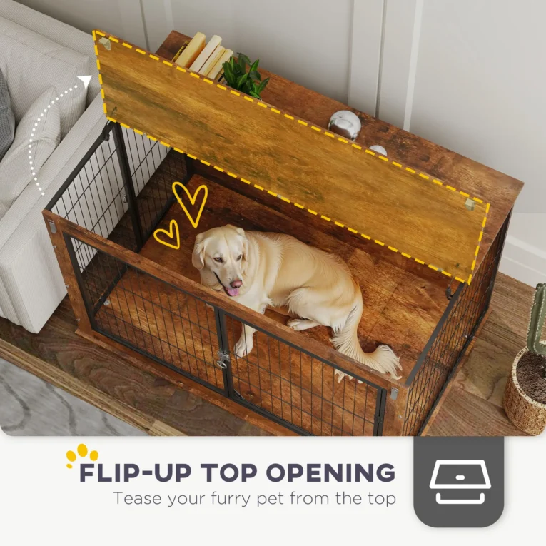 XL Dog Crate Furniture with Opening Top – Rustic Brown, 118cm XL Dog Crate Furniture with Opening Top – Rustic Brown, 118cm