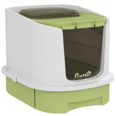 Covered Cat Litter Box with Drawer and Top Access – Green, 52.5cm