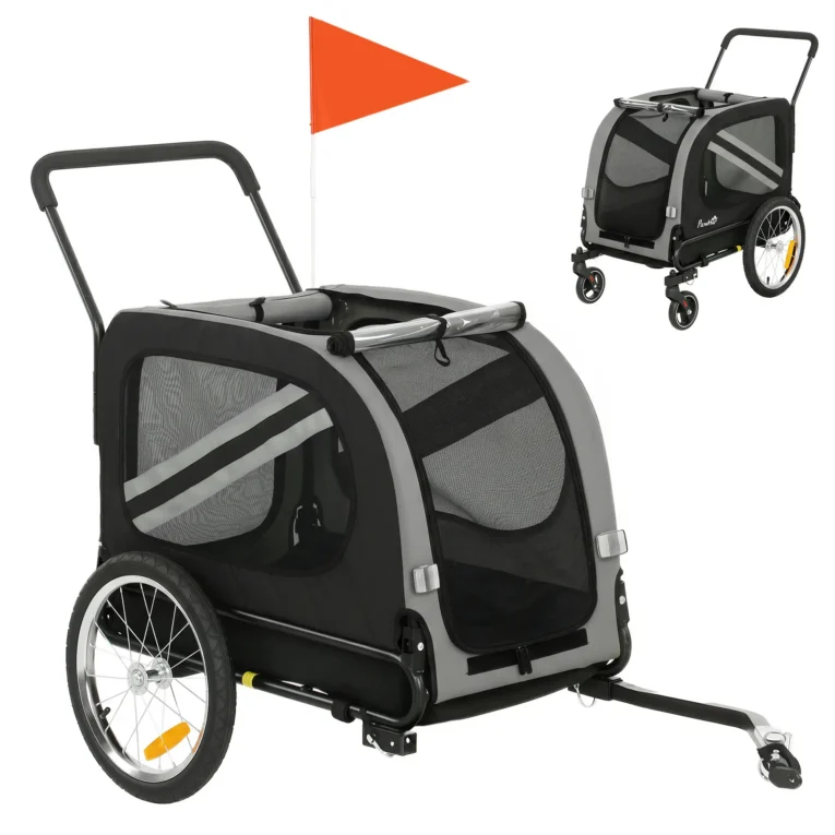 Two-in-One Dog Bike Trailer and Folding Stroller – Grey