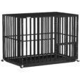 Large Steel Dog Crate with Wheels and Feeding Door – Black, 107cm