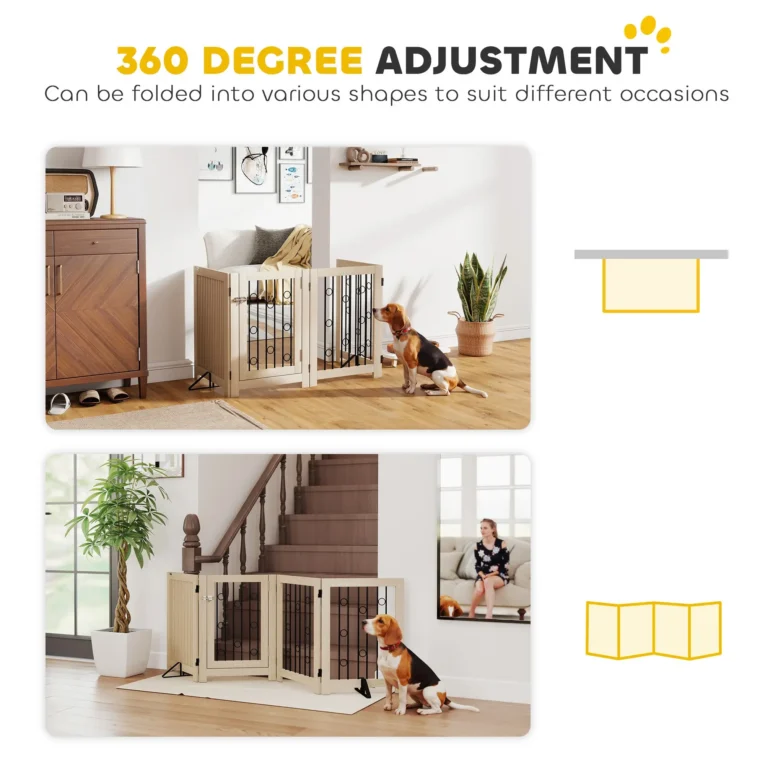Four-Panel Folding Pet Gate with Door – Oak Tone, 70cm High