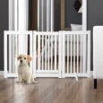 Freestanding Dog Gate Wood Expandable Barrier – White