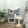 Compact Cat Tower with Two Dens and Top Bed – Grey, 75cm