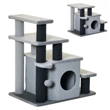 Four-Level Cat Steps with Den – Grey, 66cm
