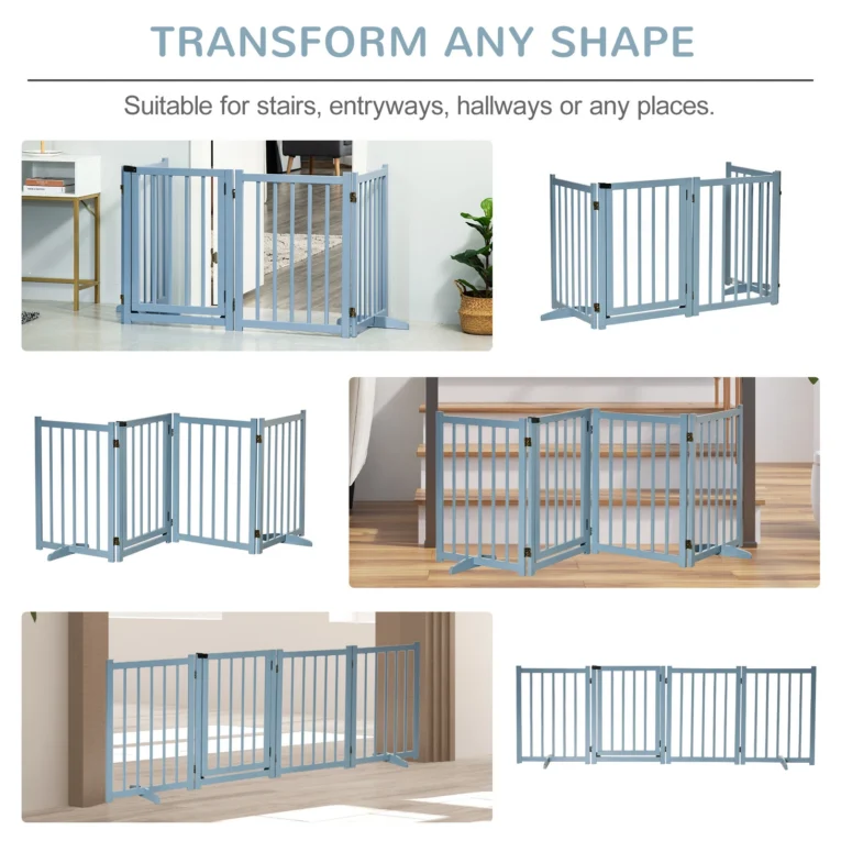 Four-Panel Freestanding Wooden Pet Gate – Blue, 80cm