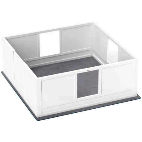 Wooden Dog Whelping Box with Acrylic Panels and Pad – White, 124cm