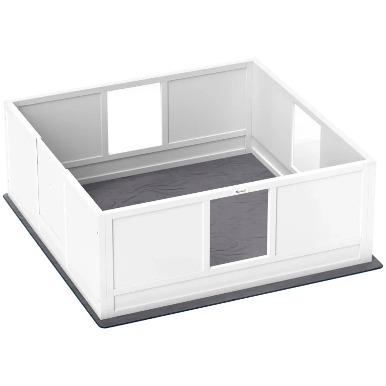 Wooden Dog Whelping Box with Acrylic Panels and Pad – White, 124cm