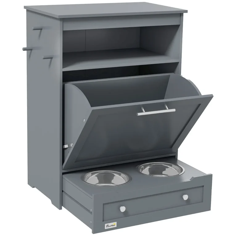 Pet Feeding Cabinet with Pull-Out Bowls – Grey Pet Feeding Cabinet with Pull-Out Bowls – Grey