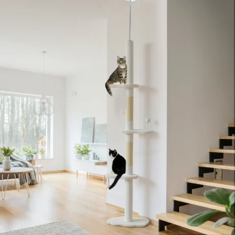 Cloud-Perch Floor-to-Ceiling Cat Tree – Beige, 225–255cm