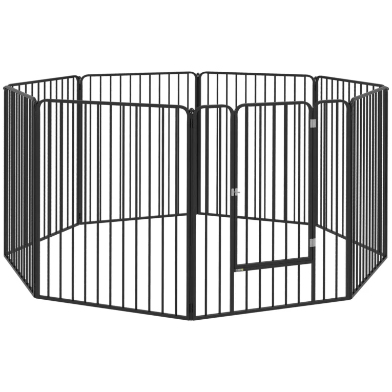 Eight-Panel Steel Dog Playpen with Gate – Black, 100cm High