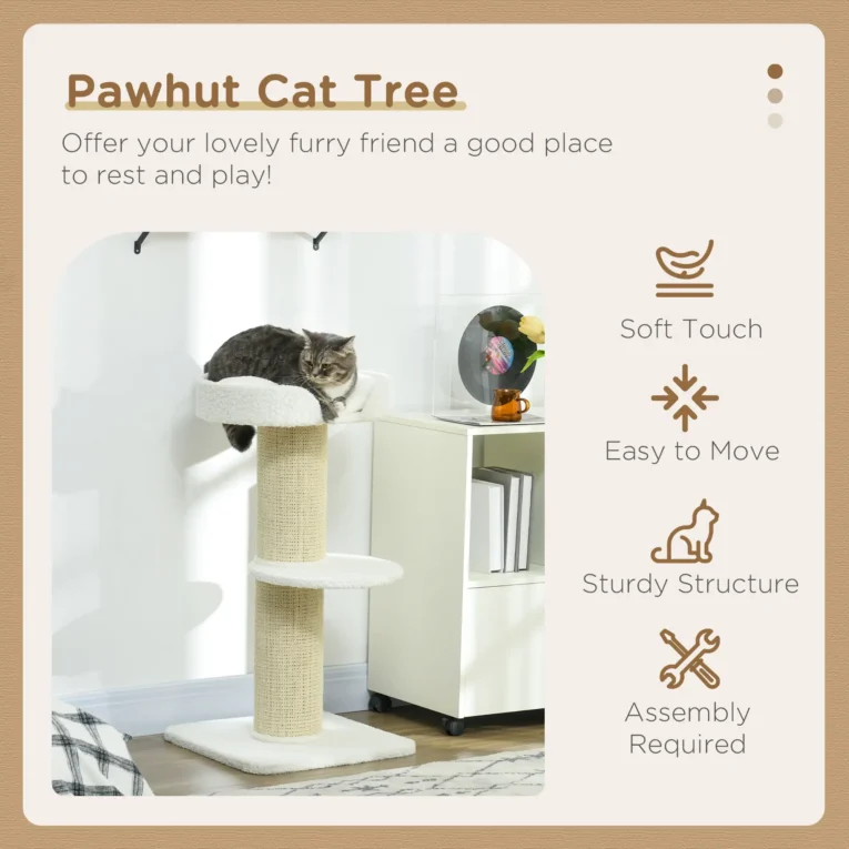 2-Tier Cat Tree with Basket Cushion Sisal Post – Cream White