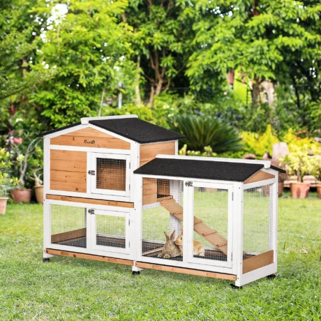 Two-Level Rabbit Hutch with Side Run – Yellow